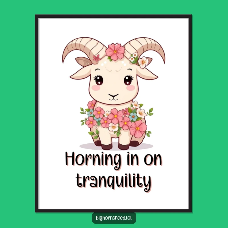 Free Printable Funny Wall Art: Serene Floral Bighorn Sheep, Peaceful Downloadable Decor