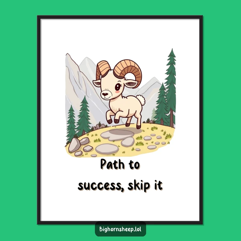 Free Printable Funny Bighorn Sheep Wall Art - Playful Skip Downloadable Mountain Decor.