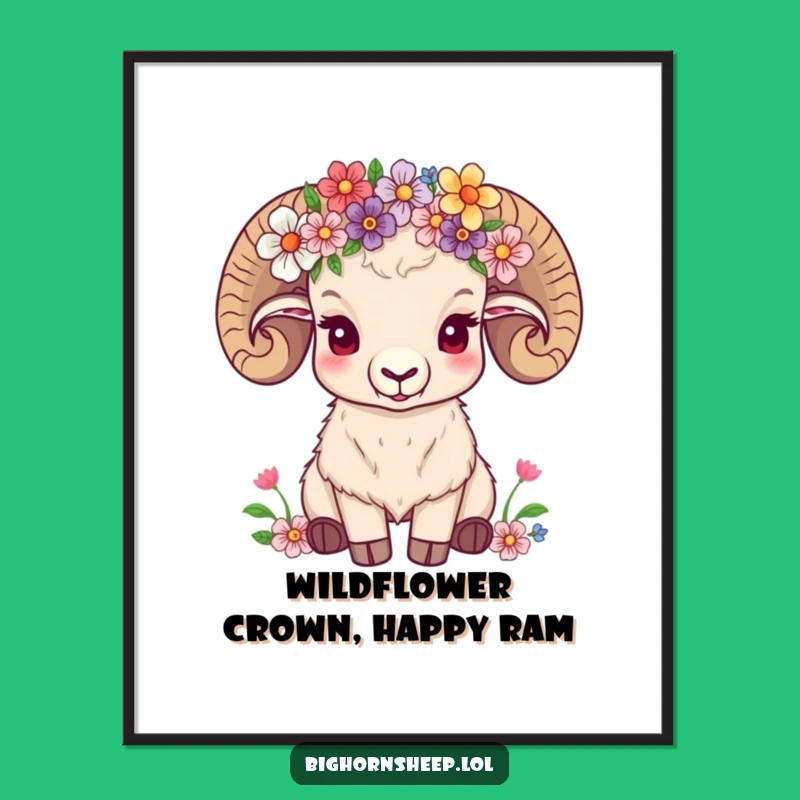 Peaceful Free Printable Bighorn Sheep Flower Crown Art - Downloadable Decor