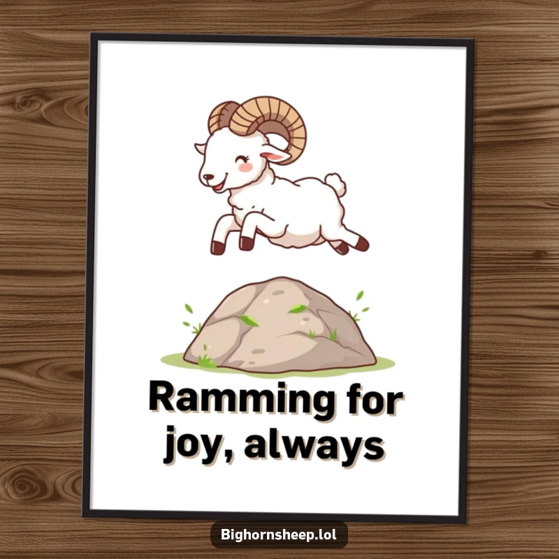 Funny Free Printable Bighorn Sheep Jumping Art: A whimsical bighorn sheep in mid-air, captured in a moment of pure, unadulterated glee.