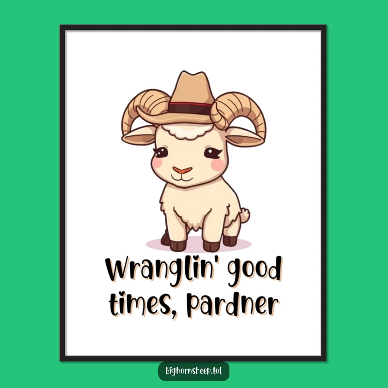 Free Printable Cowboy Bighorn Sheep Wall Art: Witty Winking Sheep Art for a Humorous Downloadable Decor