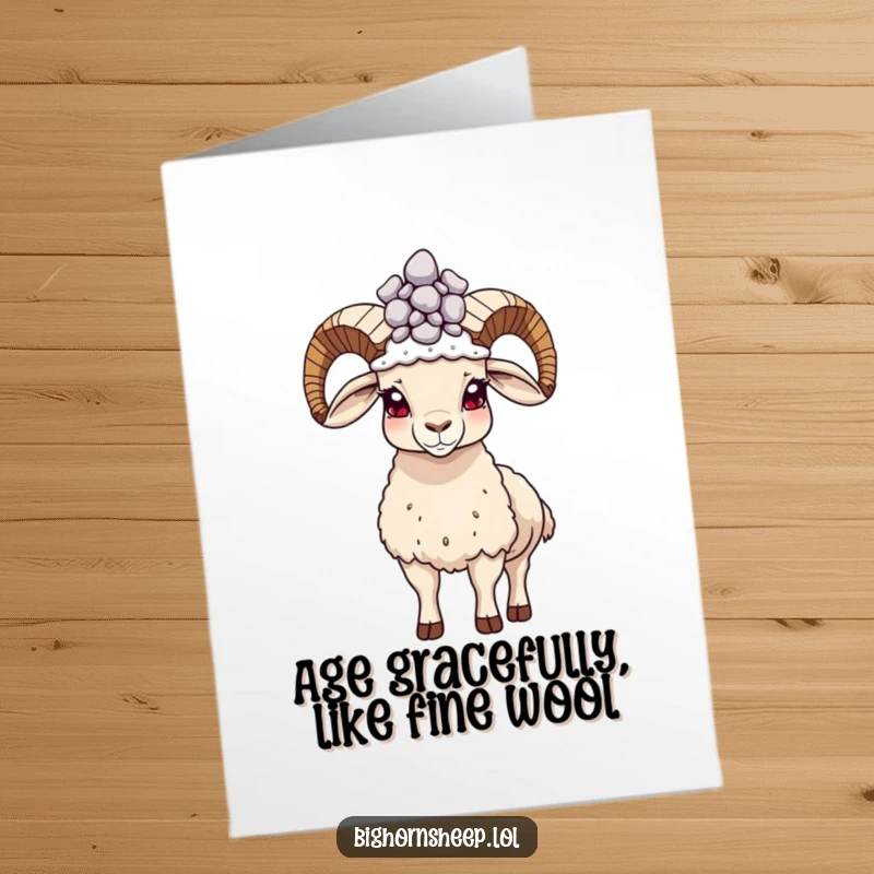 Funny Free Printable Birthday Card featuring a proud bighorn sheep with a pebble crown, standing tall and majestic.