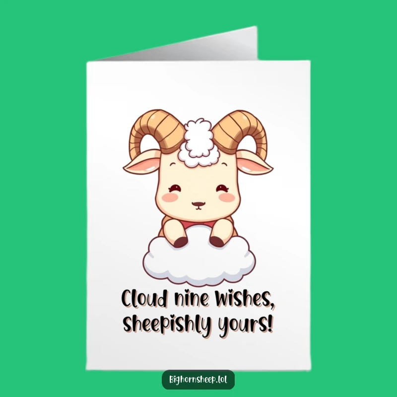 Free Printable Funny Birthday Card: Cute Bighorn Sheep Bumps Cloud Hilarious Downloadable Gift
