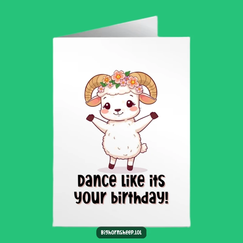 Free Printable Birthday Card: Dancing Sheep Flower Crown - Joyful Downloadable