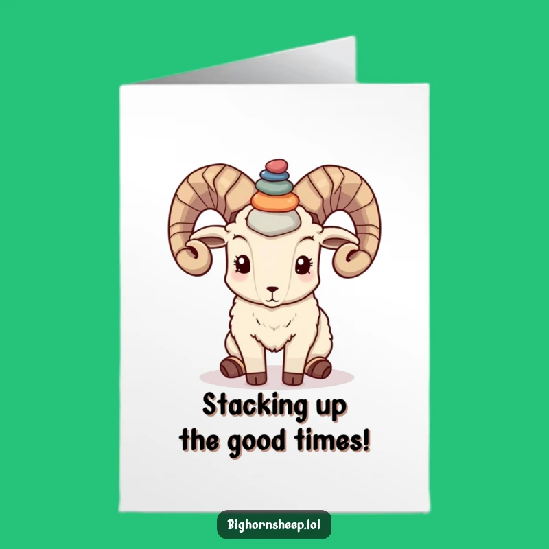 Free Printable Birthday Card: Pebble-Balancing Bighorn Sheep, Funny Downloadable Gift