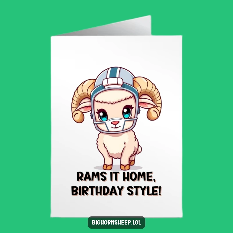 Free Printable Funny Birthday Card: Cute Bighorn Sheep in Helmet, Perfect Downloadable Gift!