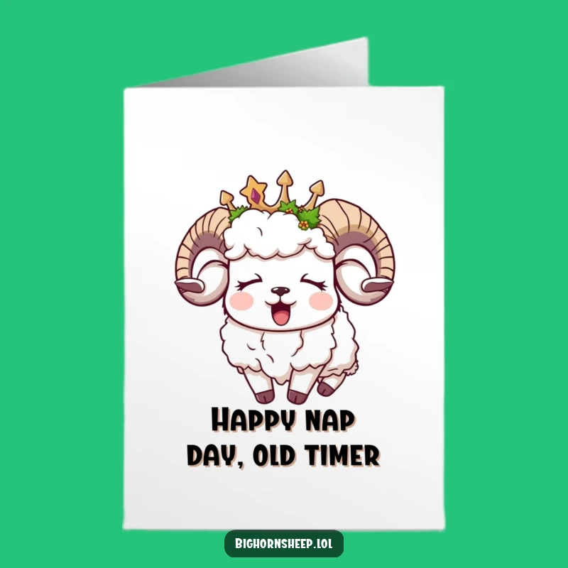 Free Printable Birthday Card: Sleepy Moss Crown Bighorn Sheep Funny Gift