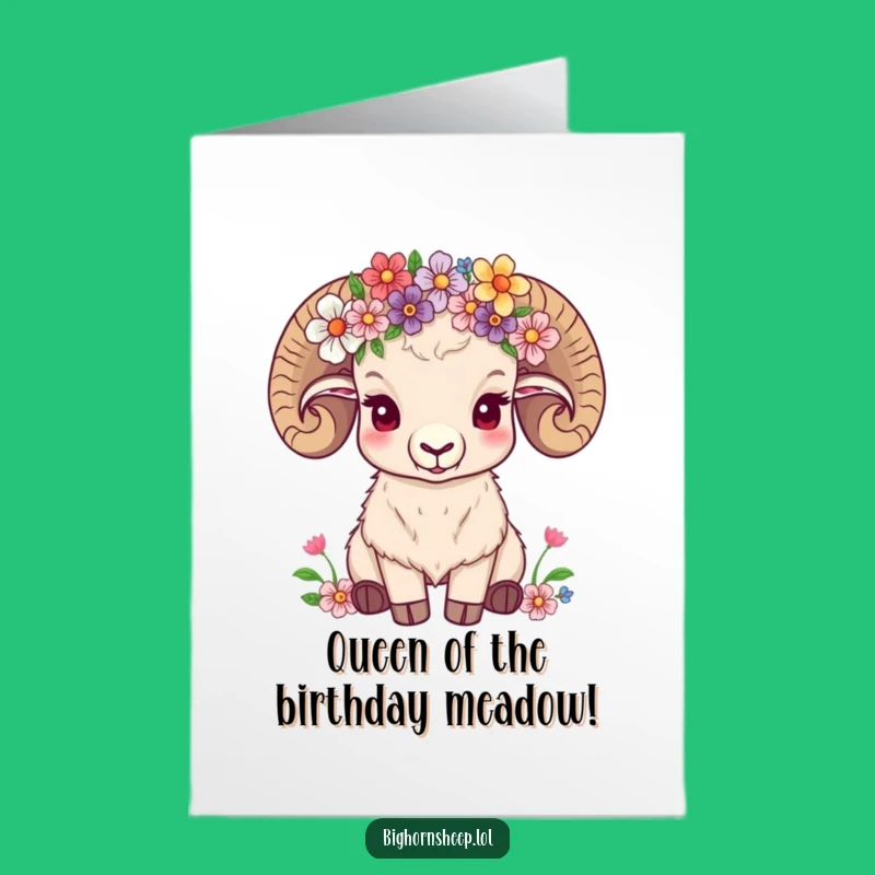 Serene Free Printable Bighorn Sheep Birthday Card - Floral Downloadable Joy