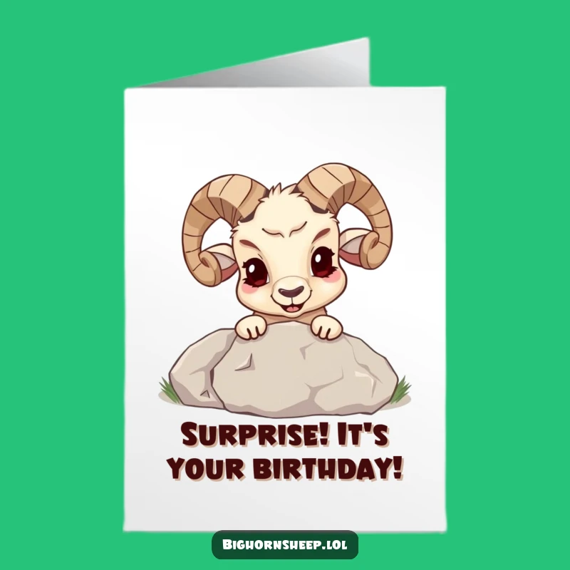 Free Printable Bighorn Sheep Birthday Card: Funny Peeking Surprise Downloadable Gift