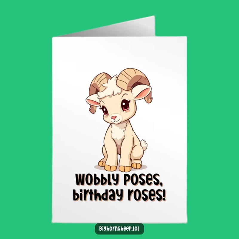 Free Printable Birthday Card: Wobbly Bighorn Sheep Cub Pose Gift