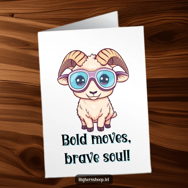 Funny Free Printable Congratulations Card: A bighorn sheep wearing large goggles, exuding an adventurous aura, perfect for celebrating achievements.