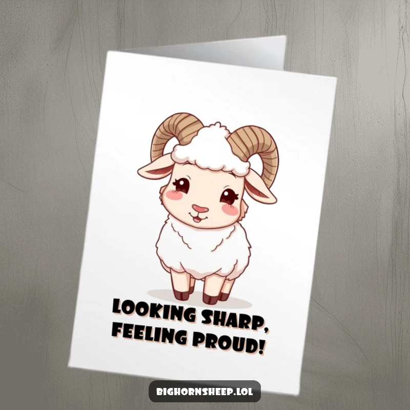 Funny Free Printable Congratulations Card: Smiling bighorn sheep winking while adjusting its woolly fleece, cool and confident downloadable art.