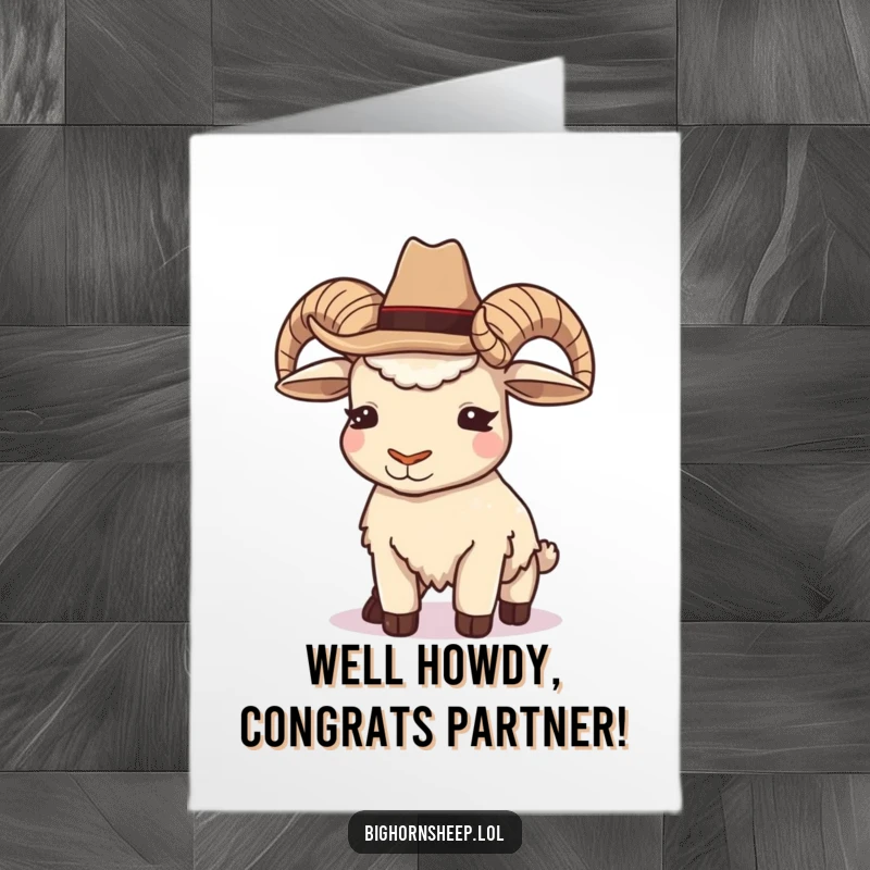 Funny Free Printable Cowboy Bighorn Sheep Congrats Card: A cool sheep in a mini hat, giving a confident and playful wink.