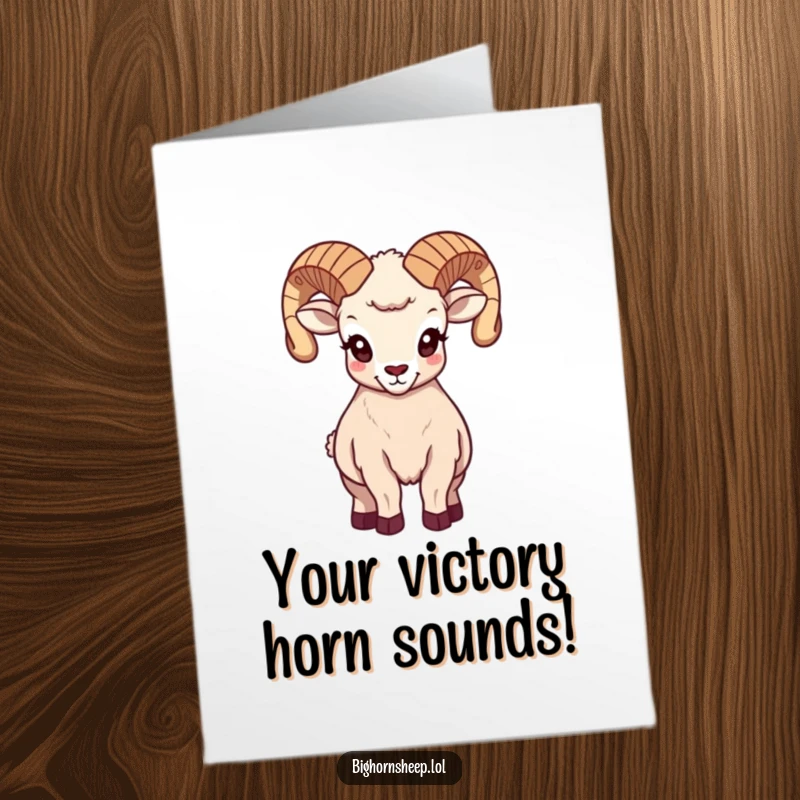 Funny Free Printable Bighorn Sheep Congratulations Card: A proud sheep striking a majestic pose with horns raised high.