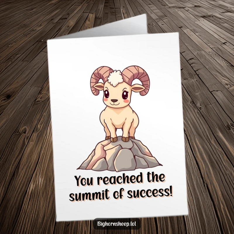 Funny Free Printable Congratulations Card: Smiling bighorn sheep proudly surveying the view from a mountain summit, perfect for celebrations.