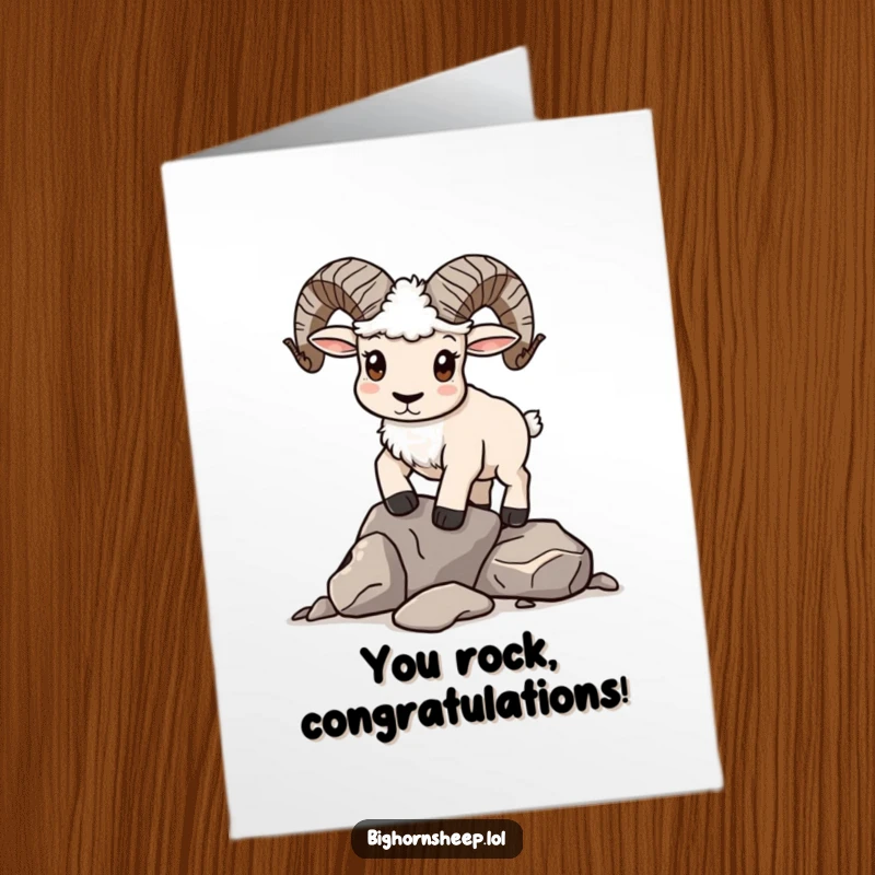 Funny Free Printable Congrats Card: Bighorn sheep looks determined while trying to balance a pile of rocks.