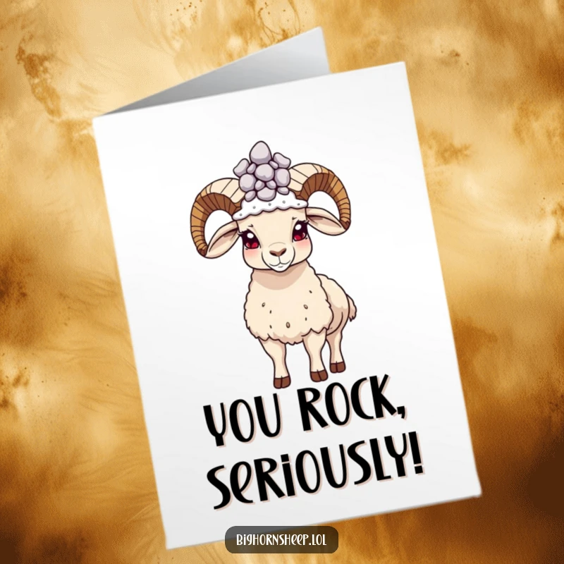 Funny Free Printable Congratulations Card with a proud bighorn sheep sporting a pebble crown, standing tall.
