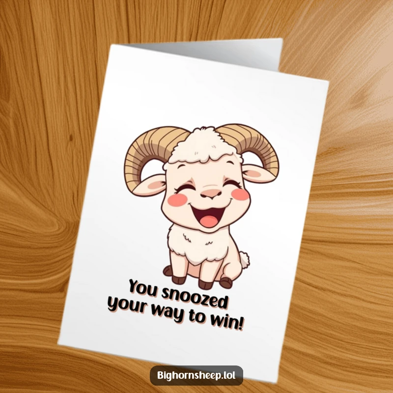 Funny Free Printable Congratulations Card: A bighorn sheep letting out a big, contented yawn, signifying relaxed celebration and joy.