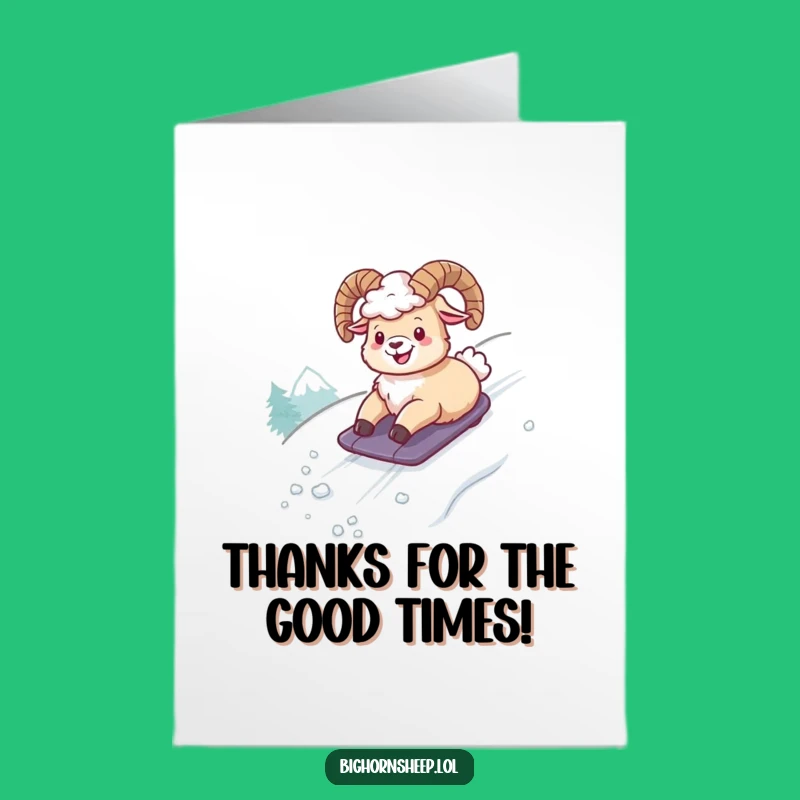 Free Printable Thank You Card: Giggling Sheep Snowboarder Funny Downloadable Gift