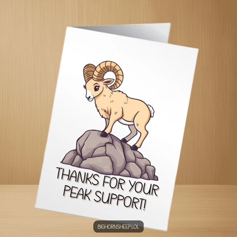 Funny Free Printable Thank You Card of a bighorn sheep striking a dramatic pose on a rocky outcrop.