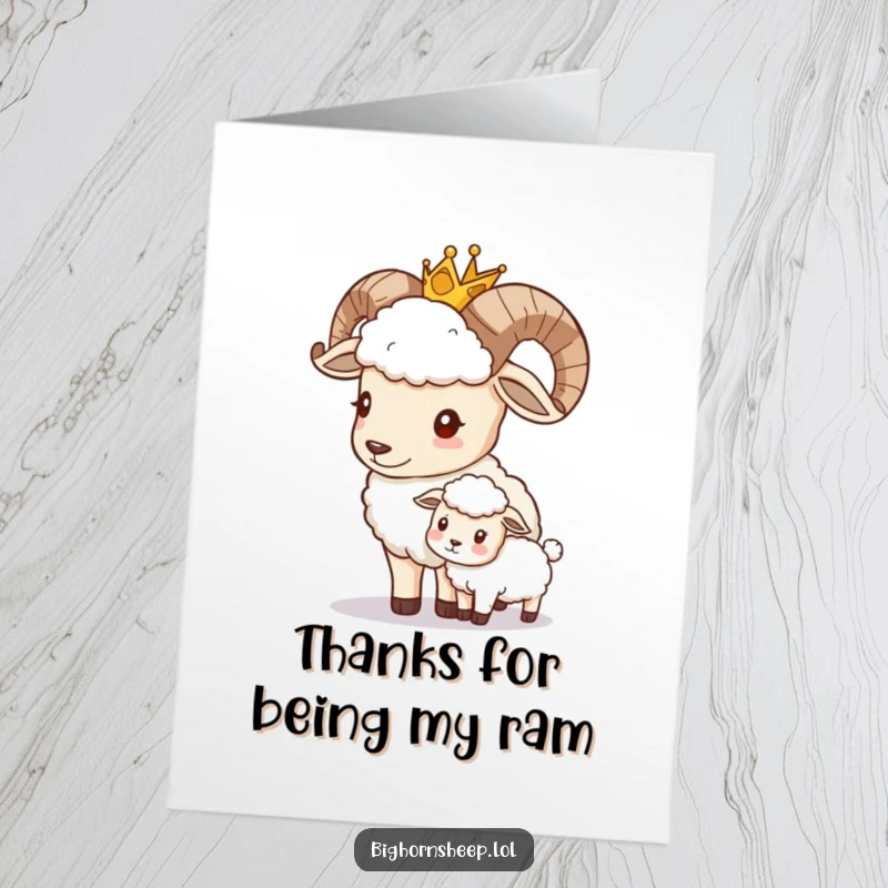Funny Free Printable Thank You Card: A crowned bighorn sheep offers a friendly, regal nudge, conveying heartfelt thanks.