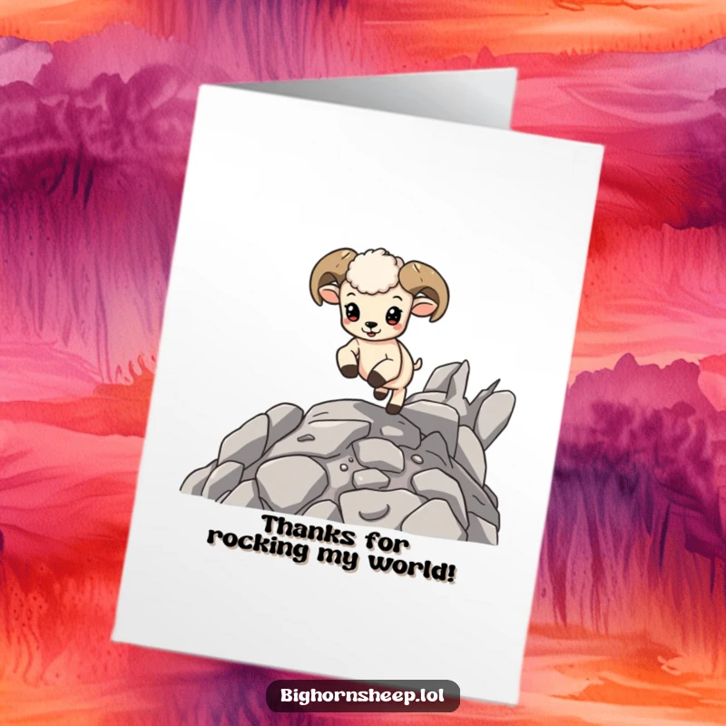 Funny Free Printable Thank You Card: Adorable bighorn sheep cub energetically bouncing on rocky terrain, a sweet way to say thanks.