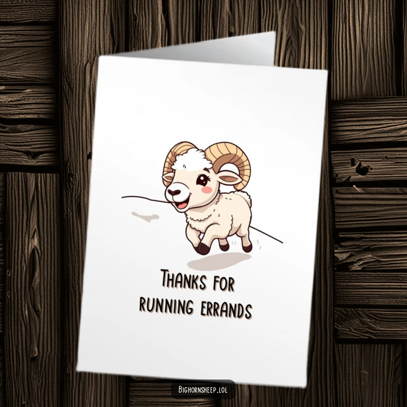 Funny Free Printable Thank You Card: Bighorn sheep joyfully runs downhill, mouth open in a happy, grateful expression.