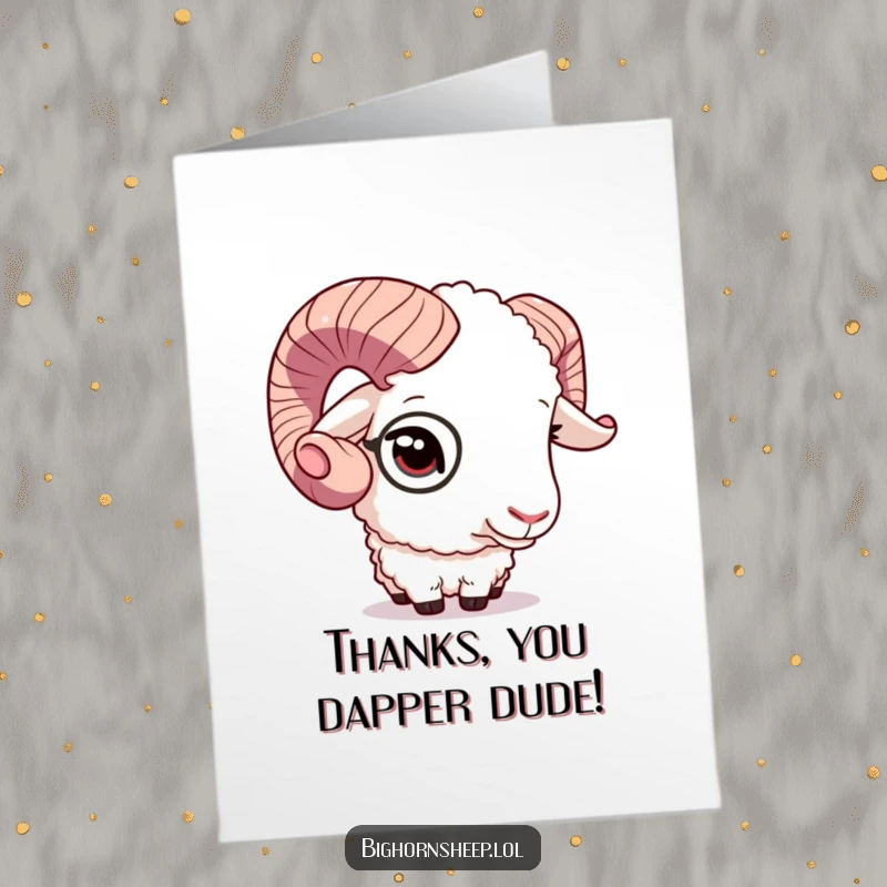 Funny Free Printable Thank You Card: A bighorn sheep gives a knowing wink and adjusts its monocle, thanking you.