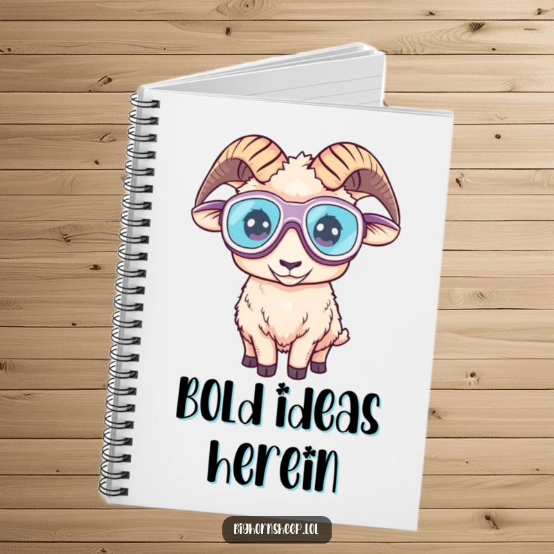 Funny notebook featuring a bighorn sheep confidently wearing oversized goggles, ready to document hilarious adventures.
