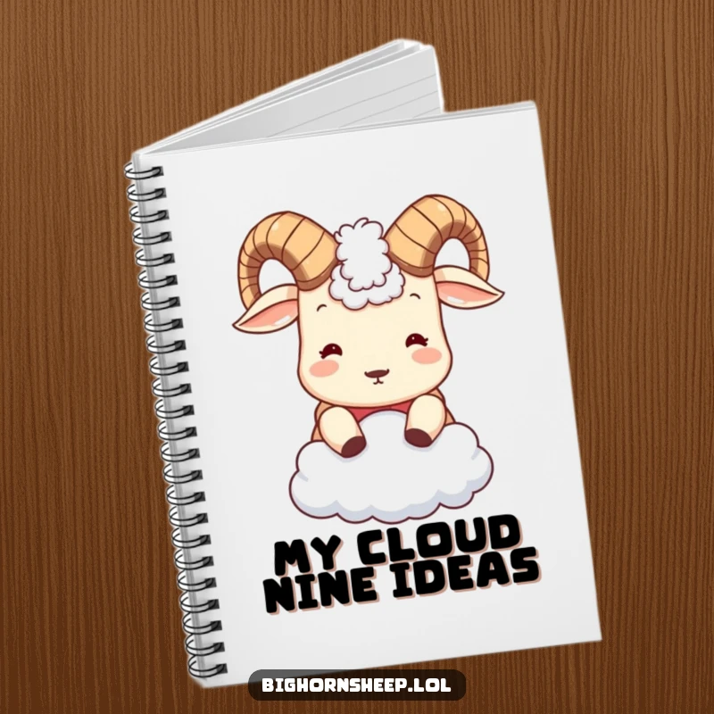 Funny Bighorn Sheep Notebook: Cute sheep playfully headbutting a cloud, ideal for jotting down funny thoughts and creative ideas.