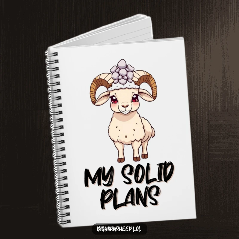 Funny proud bighorn sheep notebook, a sheep standing tall with a pebble crown, perfect for jotting proud thoughts.