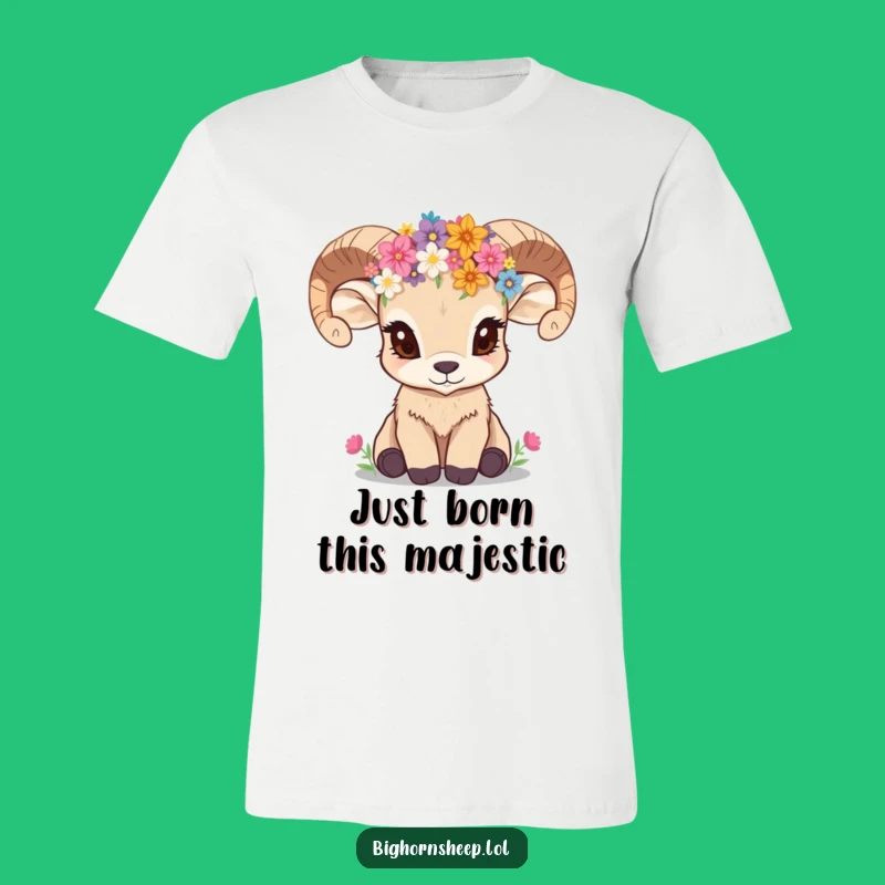 Funny Inquisitive Bighorn Sheep Cub in Wildflower Crown T-Shirt a Cute Gift