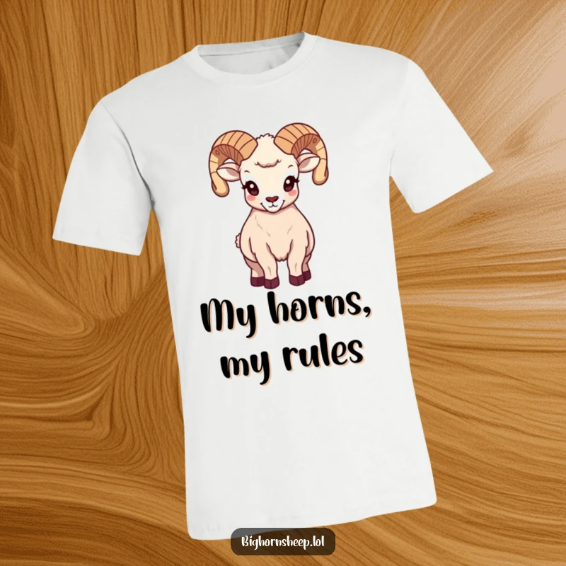 Funny majestic bighorn sheep t-shirt, showcasing the animal posing regally with its magnificent horns held high.