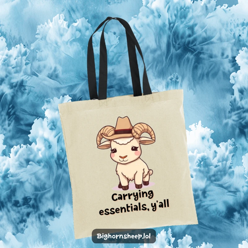 Funny Cowboy Bighorn Sheep Tote Bag: A stylish bag with a sheep wearing a cowboy hat and giving a cheeky wink.