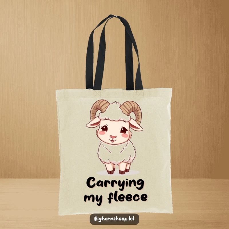 Funny Bighorn Sheep Tote Bag: A happy sheep winking while adjusting its woolly fleece, perfect for carrying essentials with cozy style.