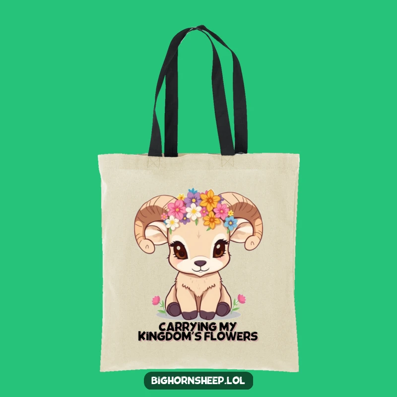 Funny Bighorn Sheep Cub Wildflower Crown Tote Bag a Quirky Gift