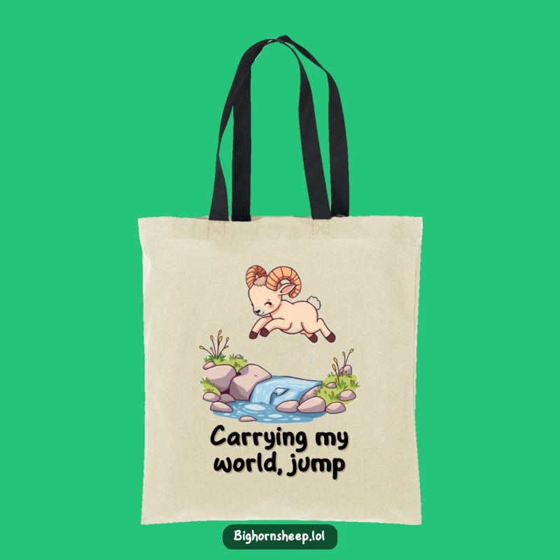 Funny Bighorn Sheep Cub Leaping Tote Bag, Charming Hilarious Gift for Everyday Adventures